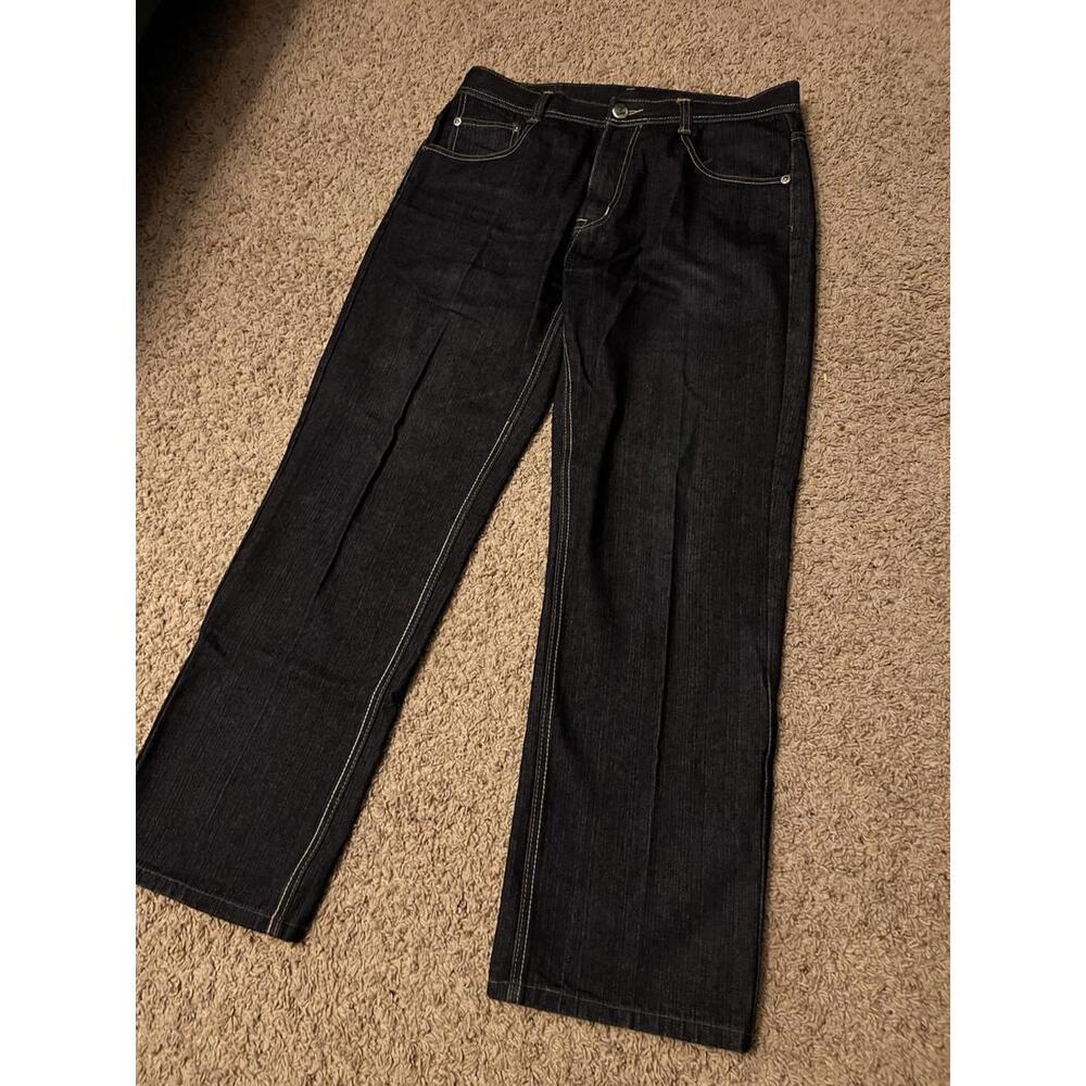 Makaveli Y2K Baggy Embroidery Hip Hop Tupac Denim Jeans Men’s Size 36 Dark Wash